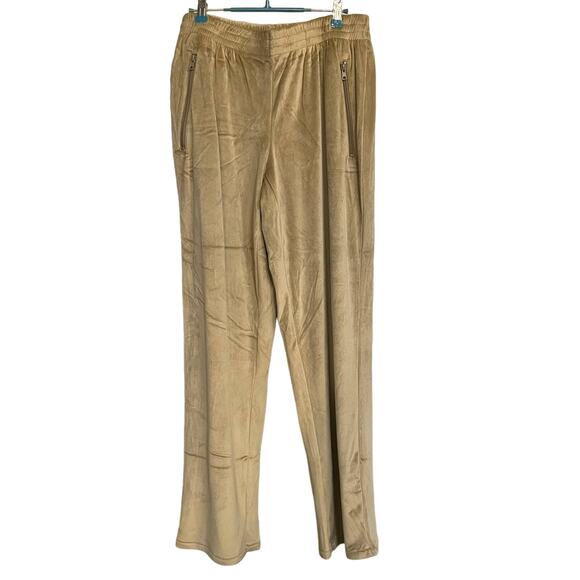 SKIMS Pants Kim Kardashian Velour Track High Rise Wide leg Lounge Gold Pockets M - Picture 1 of 12